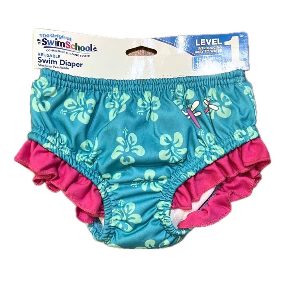 Swim School | Reusable Swim Diaper, Hibiscus Print (12M)